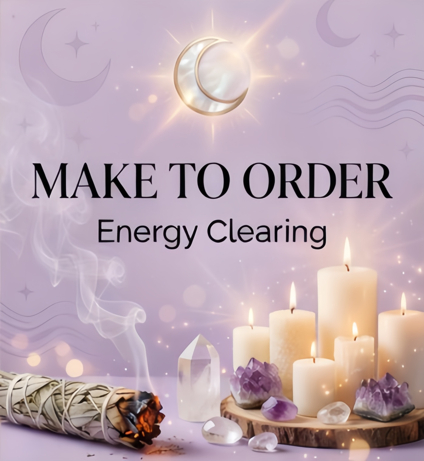 Handcrafted jar candles with gemstone crystals and dried flowers on rustic wood